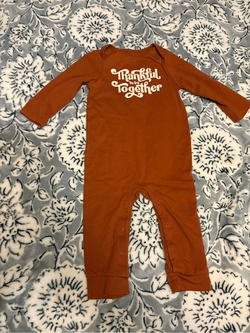 Cat & Jack 9-12M Brown Cotton Knit One-Piece Coverall Thanksgiving Graphic